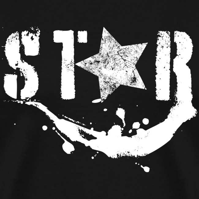 du-bist-ein-star-und-du-weist-es-star-design-in-weiss-vintage-look-mit-weissen-spritzern-und-ausgerissener-schrift-wenn-du-ein-star-bist-dann-zeig-e