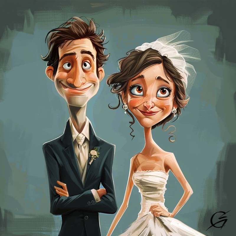 Funny caricatures let draw wedding couple funny