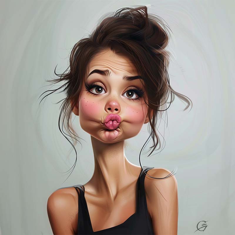 Commission caricatures of celebrities like Selena Gomez