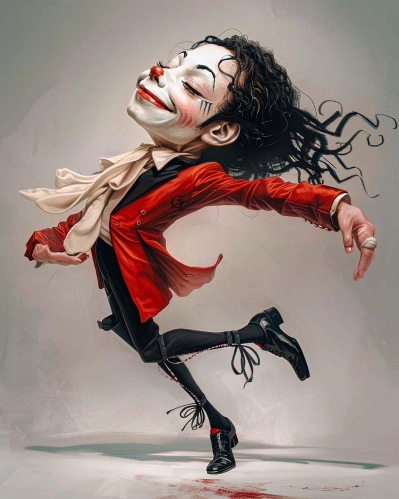 Michael Jackson caricature in an energetic scene