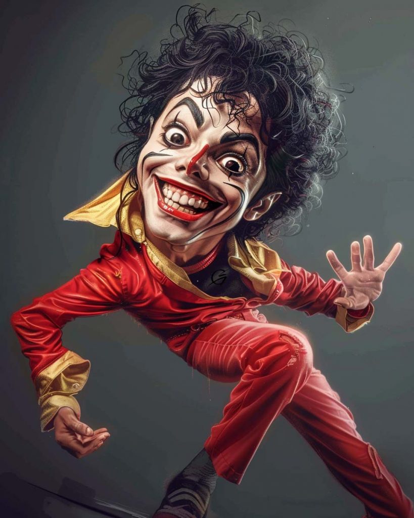 Humorous caricature of Michael Jackson on stage