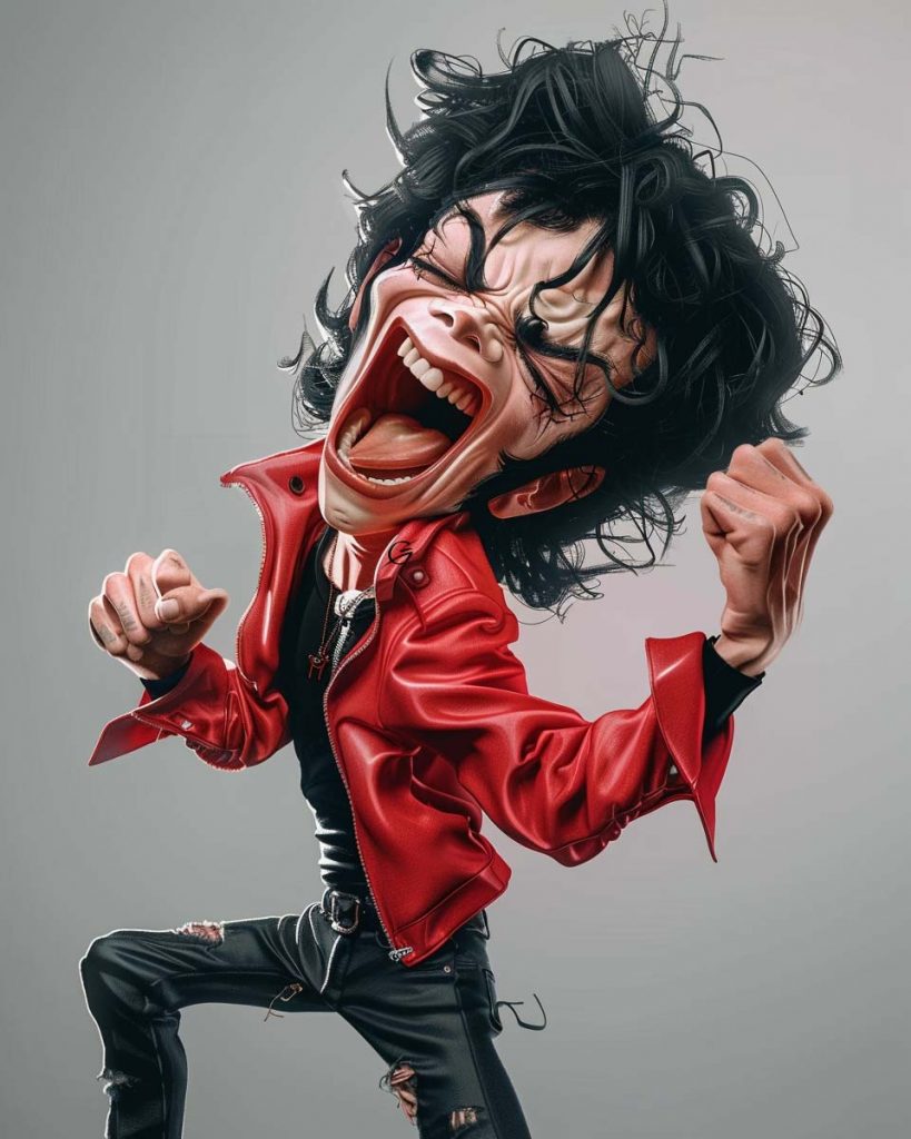 Michael Jackson caricature in motion on stage