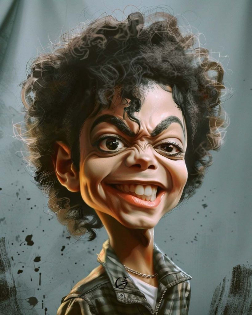 Caricature of Michael Jackson with expressive gestures