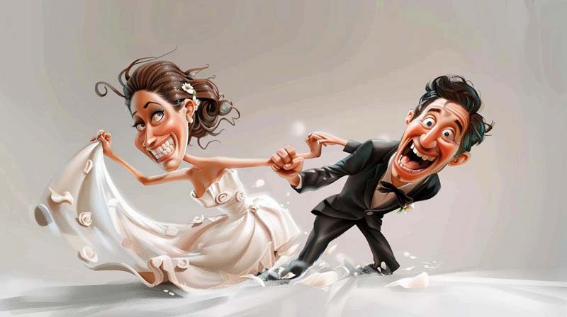 Personalized art caricature wedding couple dancing